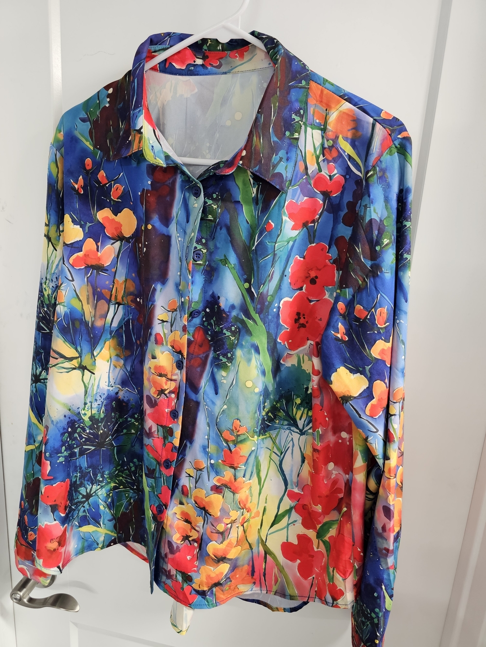 Source Unknown Vibrant Blue Floral Button-Down Shirt